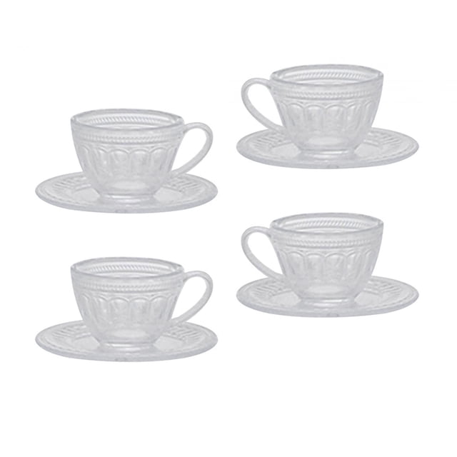 Juego de tazas de té y agua en miniatura para casa de muñecas, 4 piezas, decoración de resina para casa de muñecas. Claro