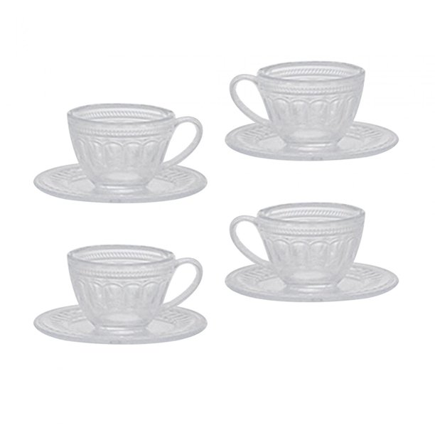 Juego de 4 tazas de té en miniatura para casa de muñecas, vajilla pequeña, muebles para casa de muñecas a escala 1/6 Claro