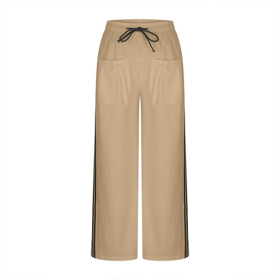 cocolona Womens Summer Casual Side Stripe Track Pants Elastic Waist Straight Wide Leg Gym Workout Trousers with Pocket