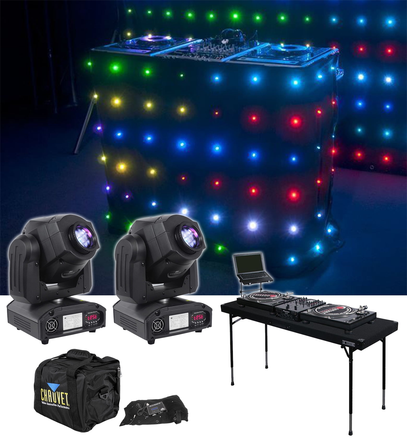 (2) American DJ INNO SPOT LED Moving Head FX Lights + Motion Facade