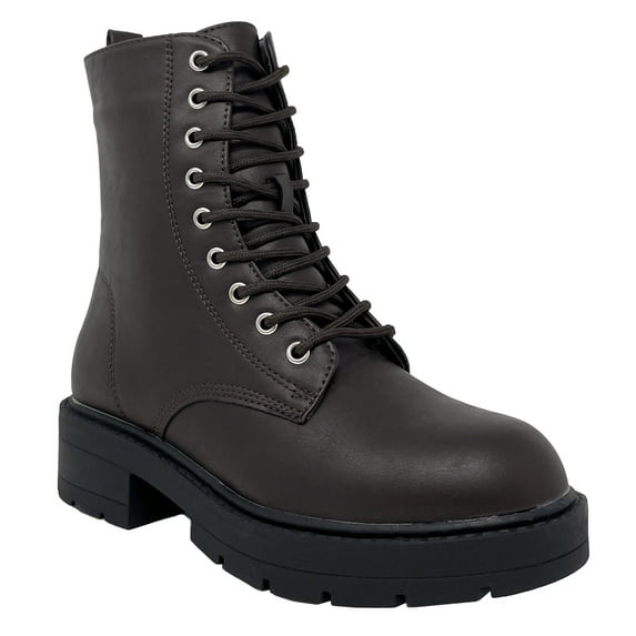 New SNJ Women's Lug Sole Platform Combat Ankle Bootie Lace up Side Zipper Bootie