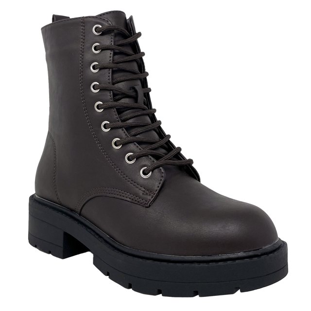 New Women's Lug Sole Platform Combat Ankle Bootie Lace up Side Zipper Bootie