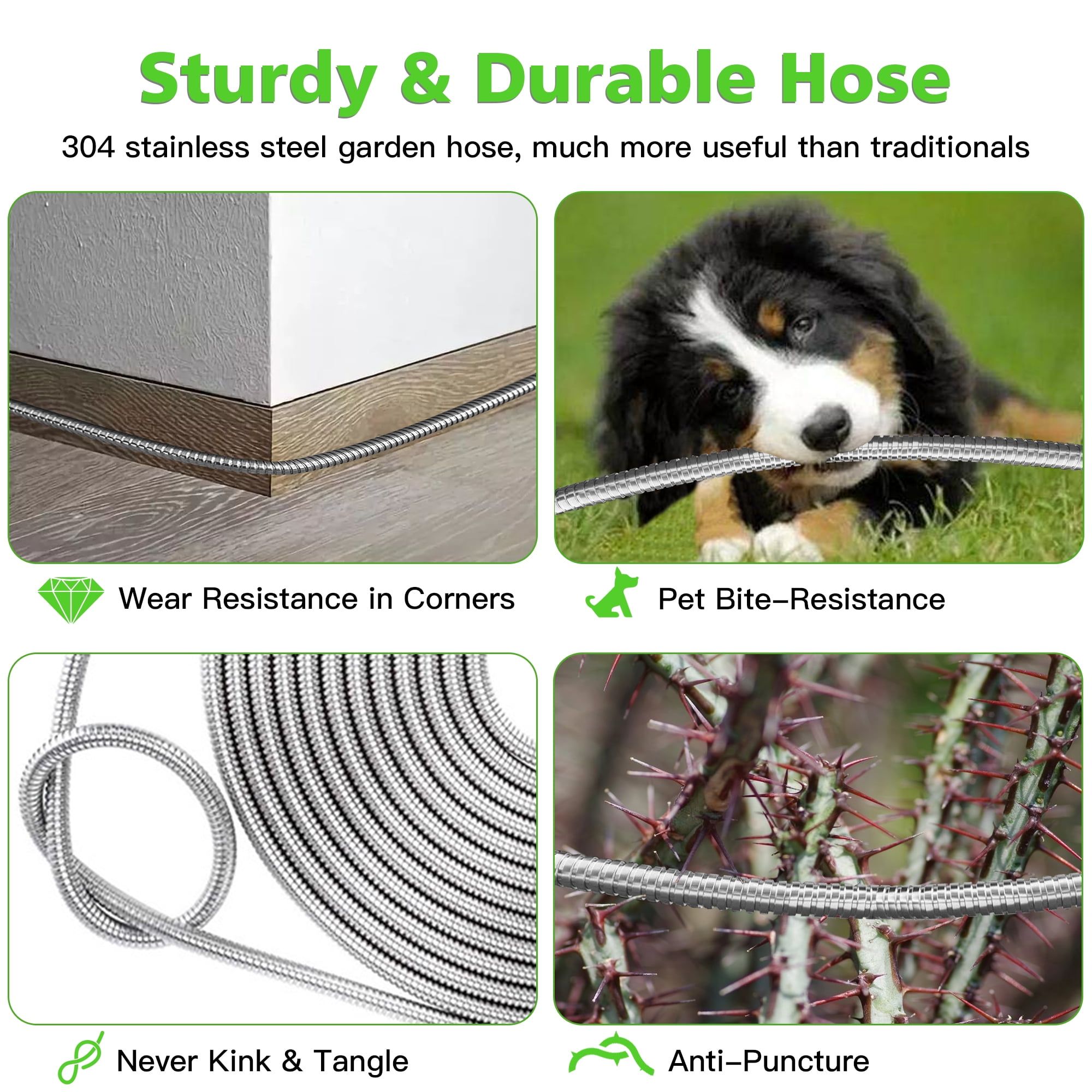 50ft Garden Hose Metal with Nozzle, KIMHY 304 Stainless Steel Water Hose 3 /4 Inch , Kink & Tangle Free, Rust Proof, 150 Psi