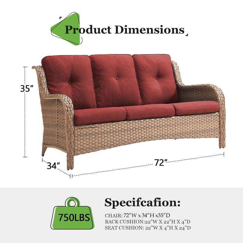 PARKWELL Outdoor Wicker 3-Seat Sofa Clearance,Weather Resistant Rattan Patio Couch with Deep Seat Anti-Slip Cushion