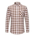 thumbnail image 4 of BiZtdJrK Long Sleeve Shirts for Men Fall Casual Button Down Plaid Shirt Vintage Checked Lightweight Work Tops with Pocket Brown L, 4 of 9