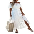 thumbnail image 4 of Women‘s High Low Hem Casual Summer Beach Long Dress Off Shoulder Short Sleeve Ruffle Maxi Dress, 4 of 10