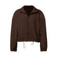 thumbnail image 4 of DHFJKG Women Hoodie Crop Coat Solid Color Zipper Stand Collar Elastic Waisted Oversized Long Sleeve Sweatshirt Cropped Jacket Fashionable Coats, 4 of 6