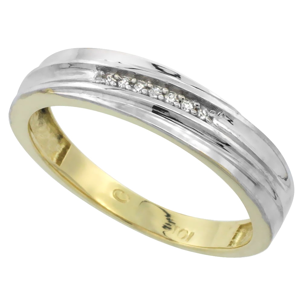 3//16 inch 5mm wide 10k Yellow Gold Mens Diamond Wedding Band Ring 0.04 cttw Brilliant Cut