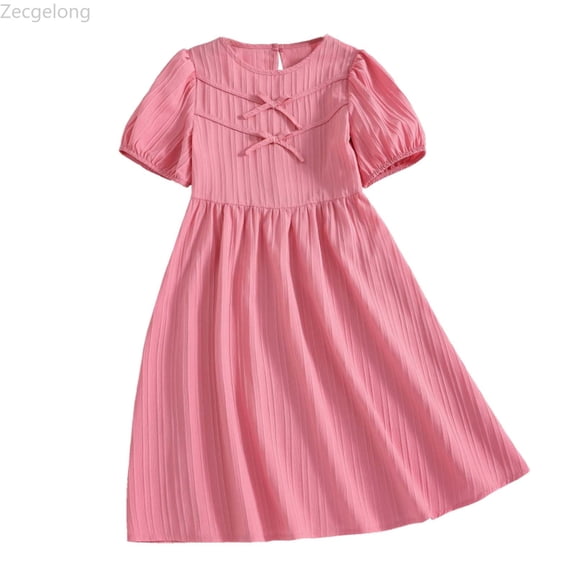 Zecgelong Girls Summer Short Sleeve Dress With Bowknot For Big Kids Girls Summer Dresses Size 10 Years Pink