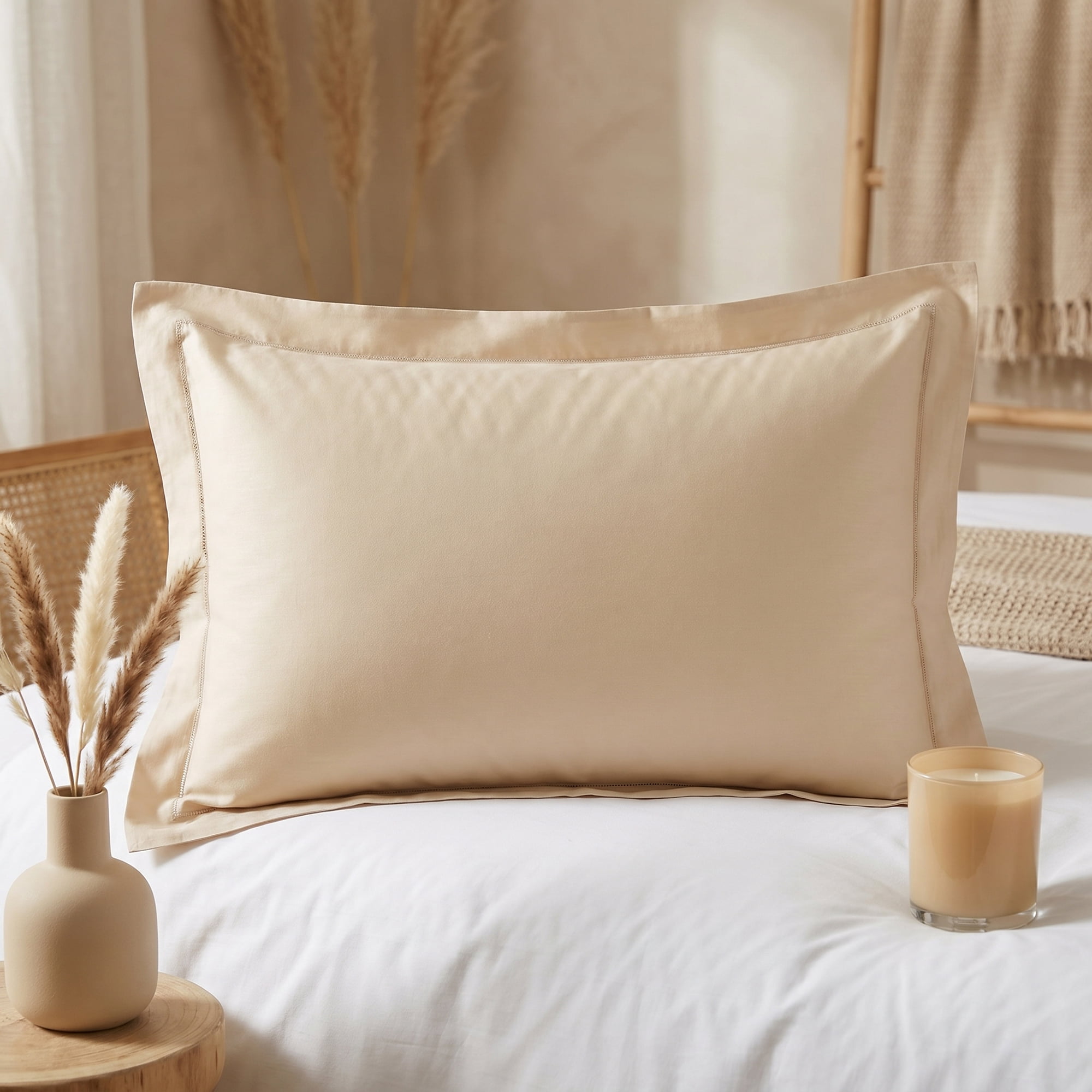 Unique Bargains 2 Pack Cotton Pillowcase Cooling Envelope Closure Bedding Queen Beige