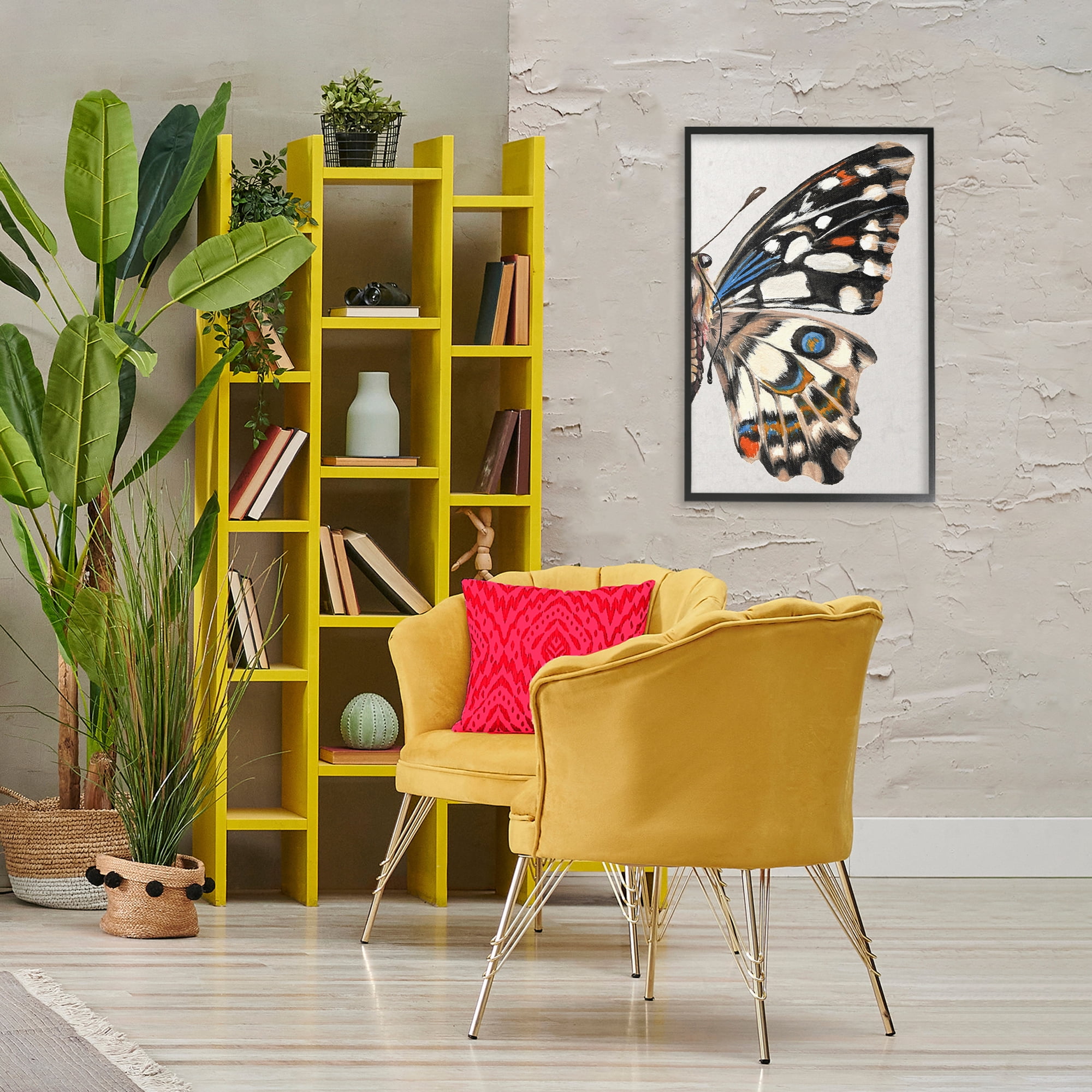 Stupell Industries Butterfly Wing with Spots Animals & Insects Painting Black Framed Art Print Wall Art, 20 x 30