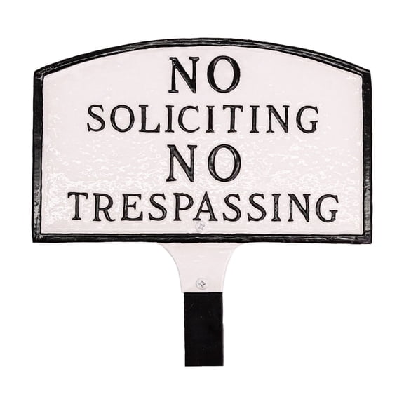 No Soliciting, No Trespassing Small Arch Statement Plaque with Lawn Stake - White/Black