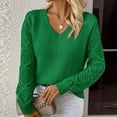 thumbnail image 2 of Kaemgyyd Sweater for Womens Fall Outfit Soft V Neck Long Sleeve Knit Pullover Casual Loose Solid Color Hollow out Top, 2 of 7