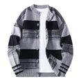 thumbnail image 2 of FRSASU Mens Cardigan Sweater Button up Stand Collar Sweater Knit Textured Striped Sweaters Gray, 2 of 6