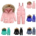 thumbnail image 2 of Zwiiyzr Boys Girls 2 Piece Snowsuit Trendy Solid Color Warm Padded Ski Jacket and Bib Pants Outfit Set 1-6 Years Pink, 2 of 8