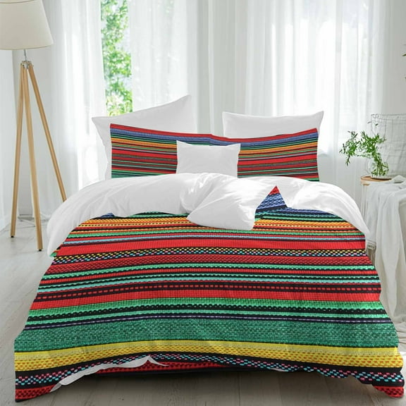 Boho Duvet Cover Set Queen Size Bohemian Colorful Stripes Retro Abstract Rainbow Soft Lightweight Comforter Covers 4 Piece Bedding Set with 1 Duvet Cover 1 Bed Sheet & 2 Pillow Shams