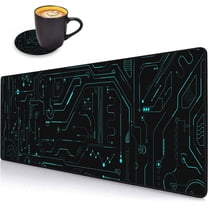 Desk Pad Mat Gaming Mouse Pads with Coasters Set, Stitched Edges Design Mouse Pad XXL Large Mouse Pad for Laptop Computers Circuit Board Pattern Desk Writing Mat for Office & Home 31.5"x 11.8"