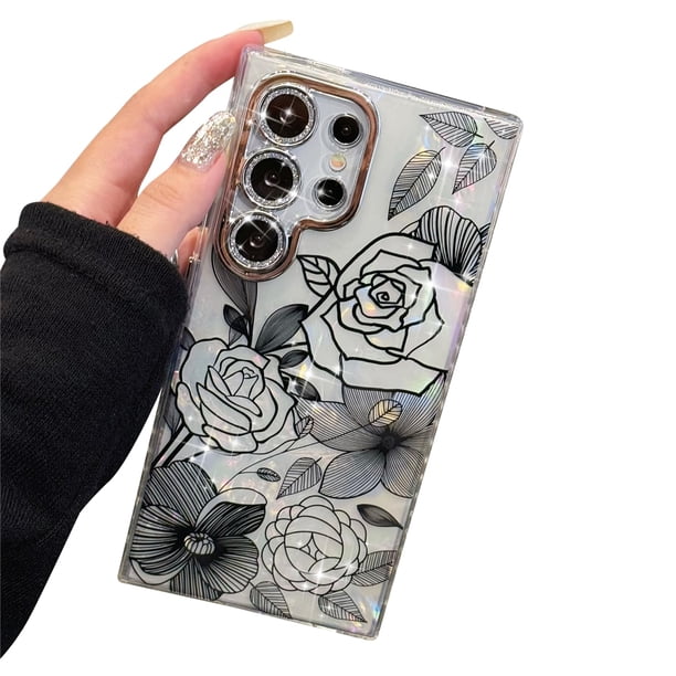 Funda de teléfono YOUWUMA para Samsung Galaxy S24 Ultra Black Flower