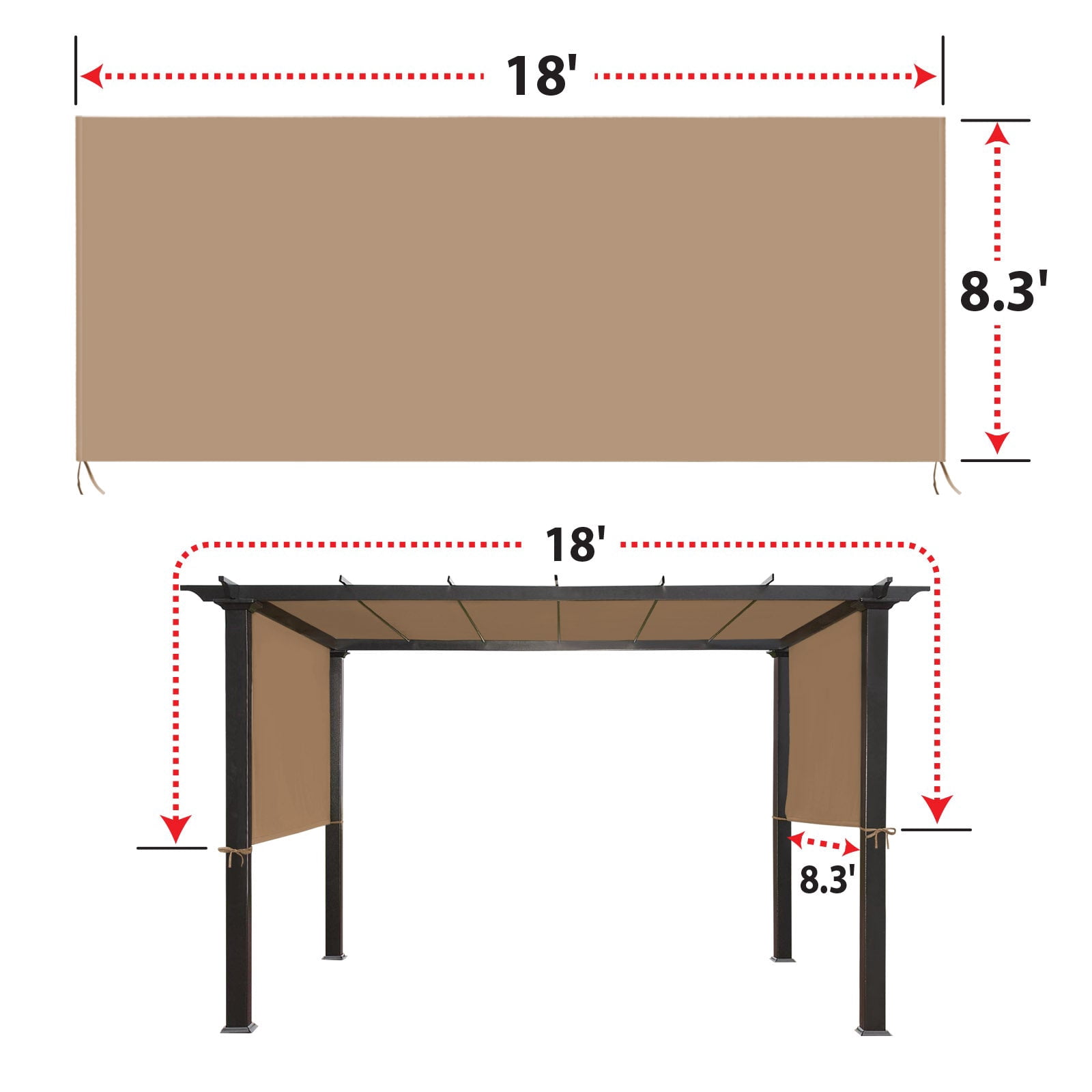 SUNRISEUMBRELLA 18' x 8.2' Universal Replacement Canopy Top Cover for Pergola Structure(Canopy Only)(Tan)