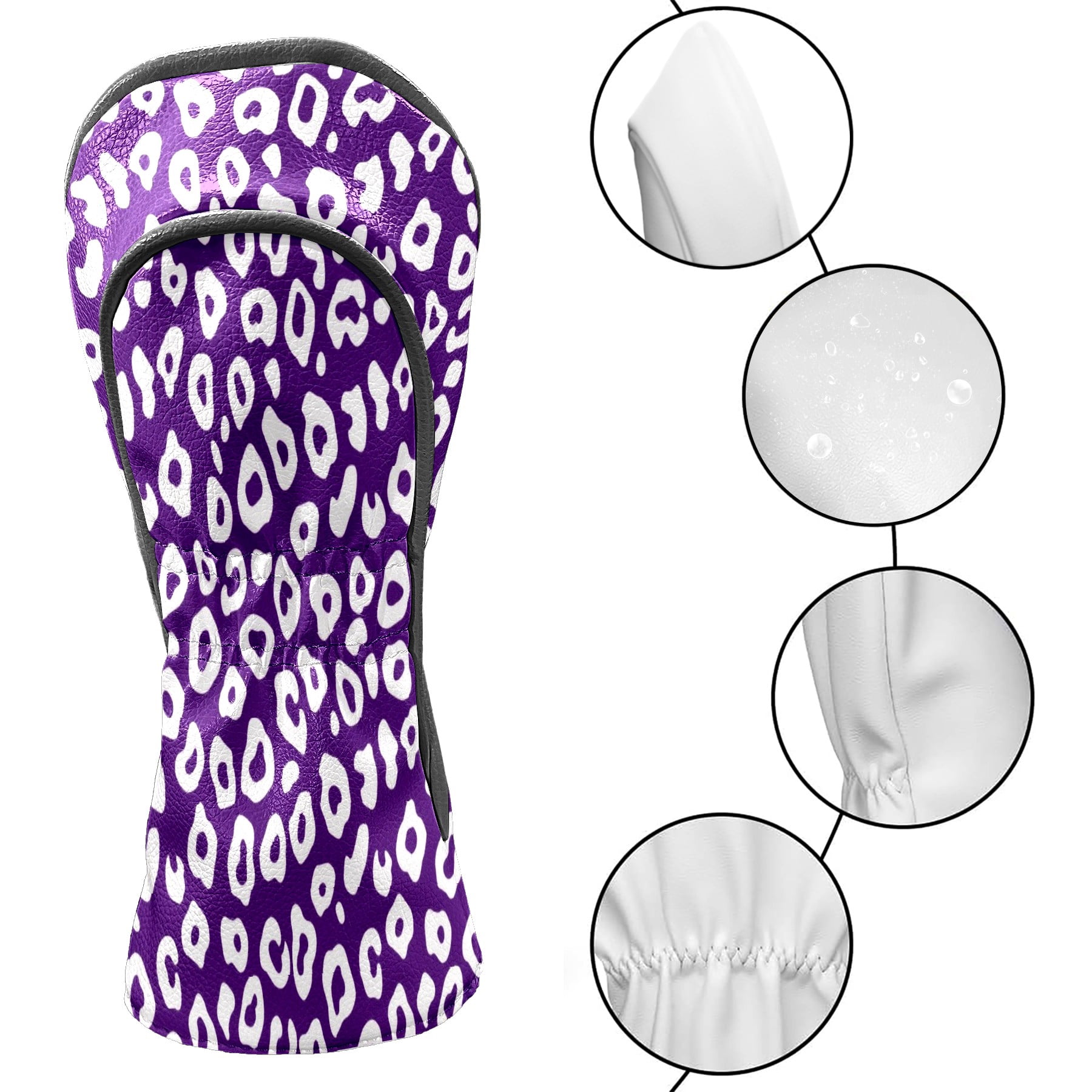 Golf Club Head Cover Waterproof Leather Golf Accessories HeadCovers Set Driver Headcover for Women Men Purple Stripe