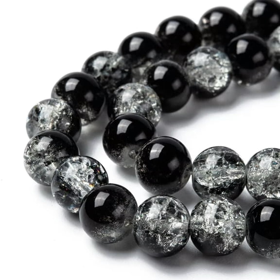 U8MO 50 Crackle Glass Beads 8mm Black Clear Mixed Ombre Bulk Jewelry Supplies Mix Set