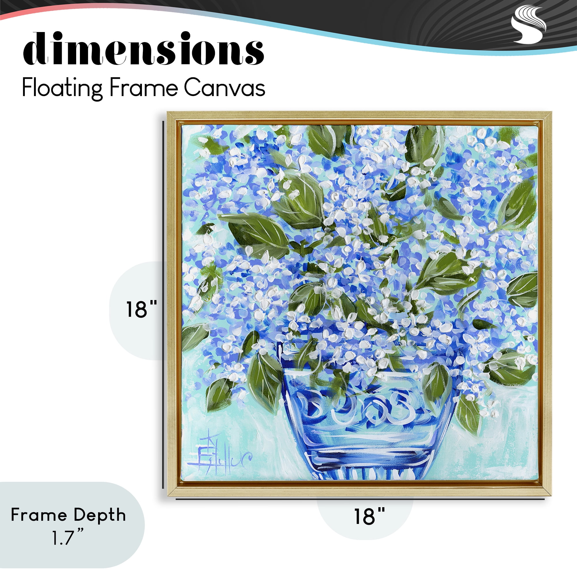 Stupell Industries Cool Bouquets in Blue Vase Gold Framed Floater Canvas Wall Art, design by Estelle Grengs