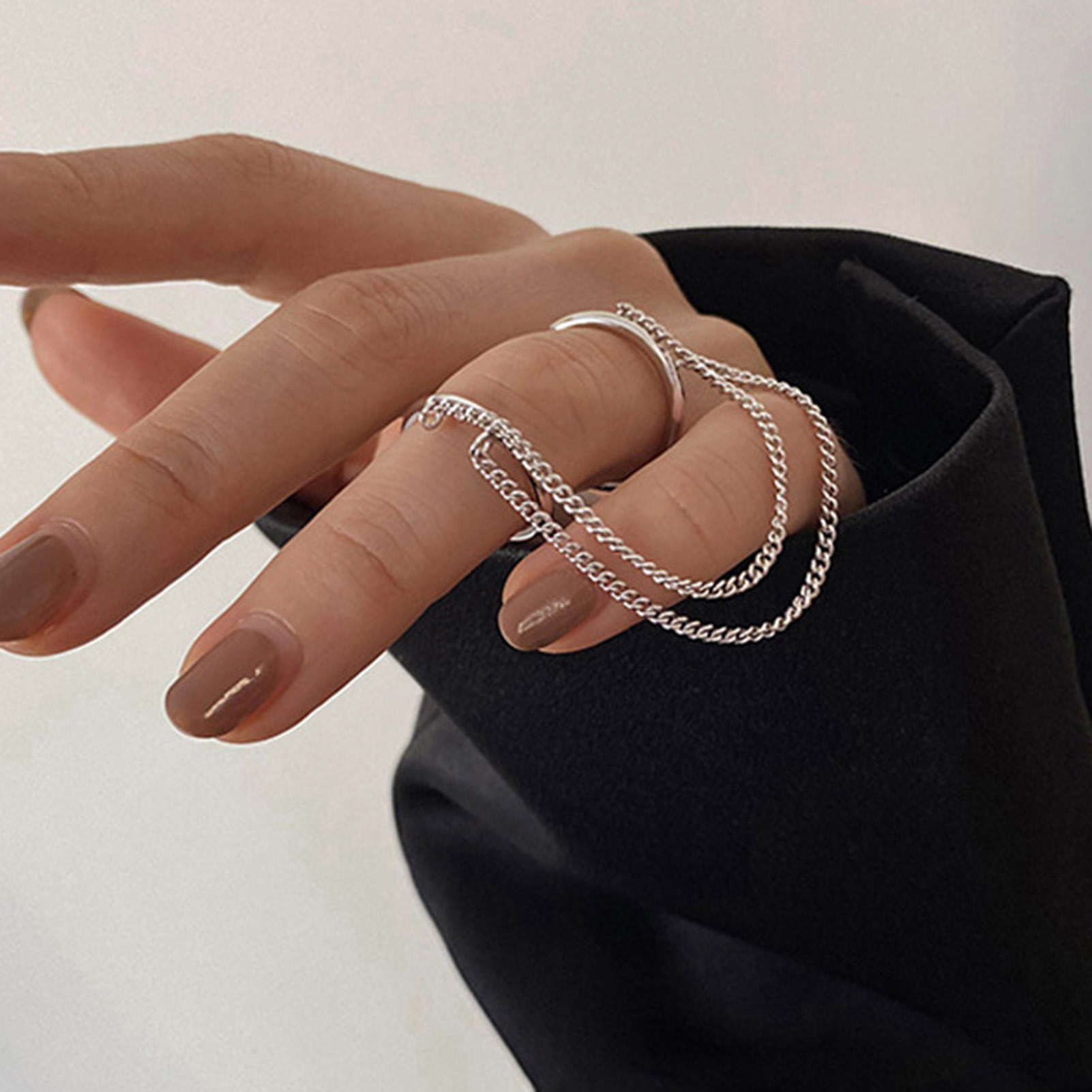 Grandest Birch Double Finger Chain Ring Stackable Adjustable Unisex Two  Layers Chain Opening Ring Jewelry Gifts Copper Gold