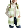 thumbnail image 3 of IVEYRTF Childrens Winter Plaid Warm Sleeveless Tops Double Pocket Cardigan Coat for Boys Girls Kids Fashion Outerwear Casual Wear Holiday Outfit(Green,7-8 Years), 3 of 9