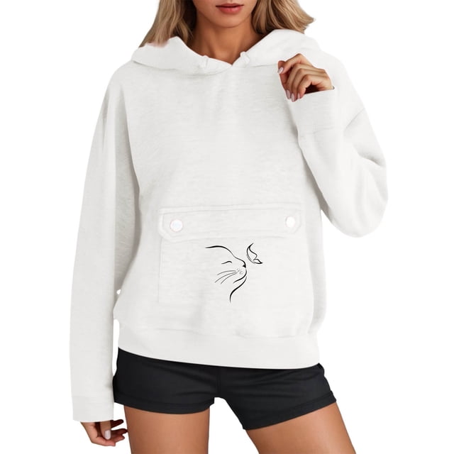 Chandail à Capuchon pour Femmes avec Pochette pour Chat, Doux et Chaud, à Enfiler, pour Usage Quotidien