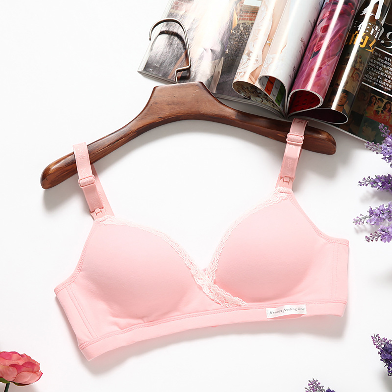 Aoochasliy Bras for Women Clearance Fashion Front Closure Rose Beauty Back  Wire Free Push Up Hollow Out Bra Underwear