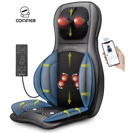 Comfier Shiatsu Neck Back Massager with App Remote  2D/3D Kneading Massage Chair Pad  Heating Compression Seat Cushion Massagers  Ideal Gifts - Black