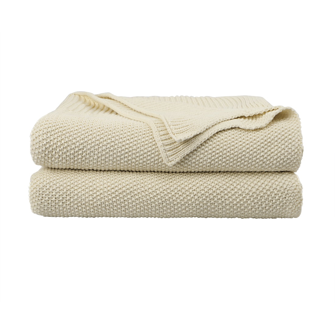 PICCOCASA Couverture Plaid Lit pour Canapé en Tricot 100% Coton Légère Solide Douce Beige 130x180cm 