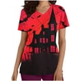 thumbnail image 2 of VKOYWKM Women's Halloween Scrub Tops V Neck Short Sleeve Halloween Castle Printed Spooky Tops Nurse Uniforms with Pockets Working Scrubs, 2 of 5