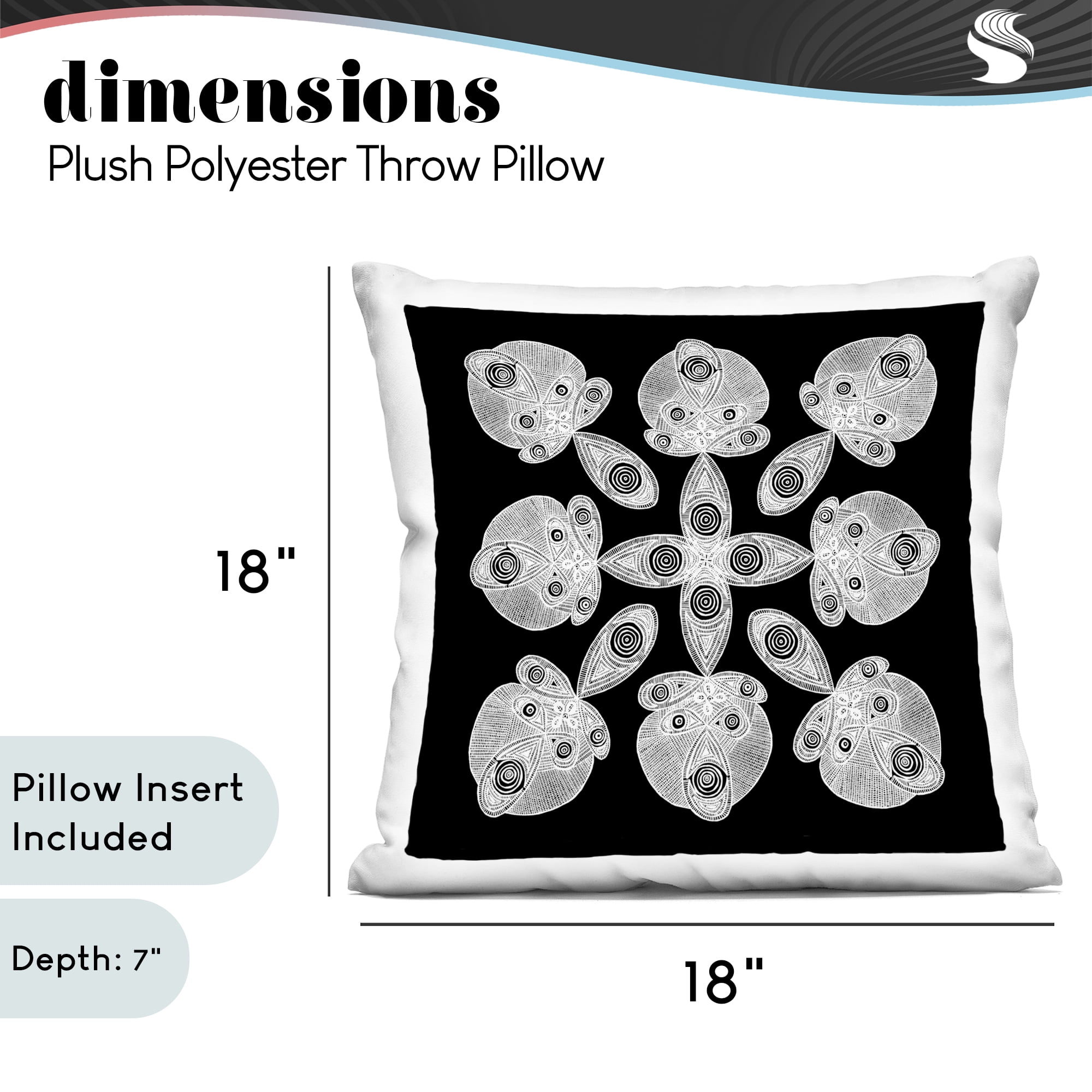 Stupell Industries Fractal Symmetry in Monochrome Decorative Printed Throw Pillow, design by El Perkin