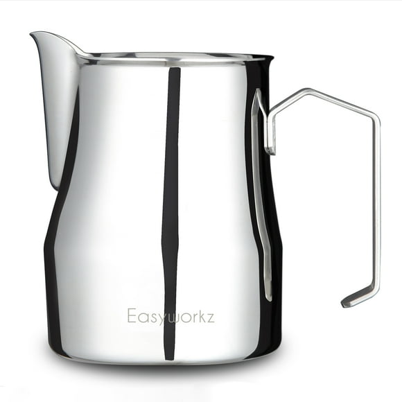 Easyworkz Espresso Steaming Pitcher Stainless Steel 12 oz Coffee Frothing Picther Milk Jug Cappuccino Latte Art Cup, Chrome