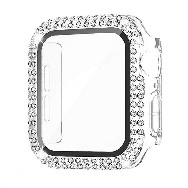 For Apple Watch Case 38mm Series 3/2/1 with Tempered Glass Screen Protector, Double Bling Case Crystal Diamonds Rhinestone Bumper Overall Hard PC Slim Protective Cover for iwatch 38mm