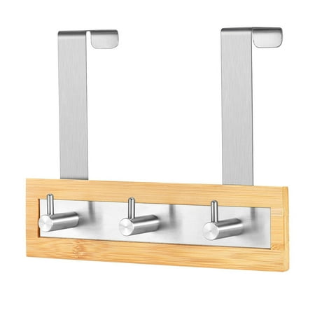 ToiletTree Products Bamboo Stainless Steel Over-the-Door Towel Hooks - Durable Coat  Clothes  and Towel Rack to Use in the Bathroom  Laundry Room  and Closet - 3 Hooks