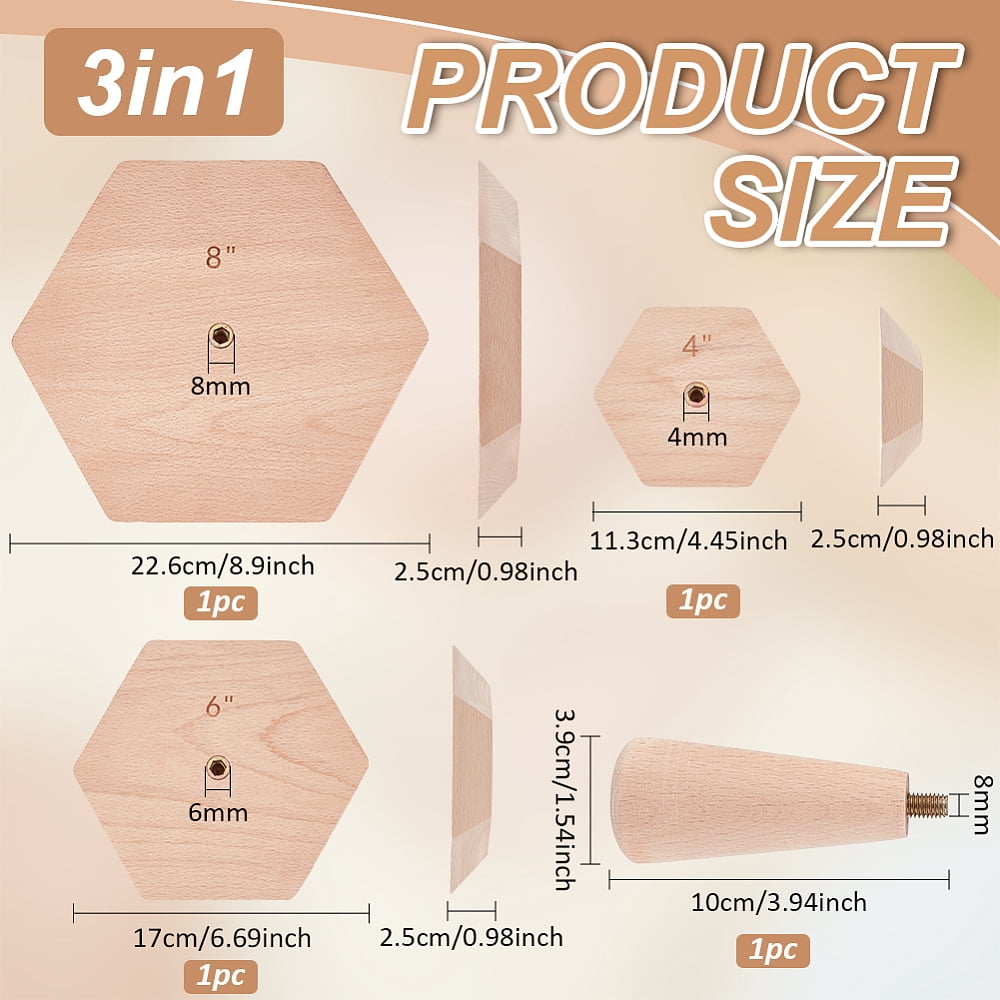 3 Sets Wooden Ceramic Top Tools Hexagonal Pottery Tools with Handle Ceramic Bowl Plate Making Thick