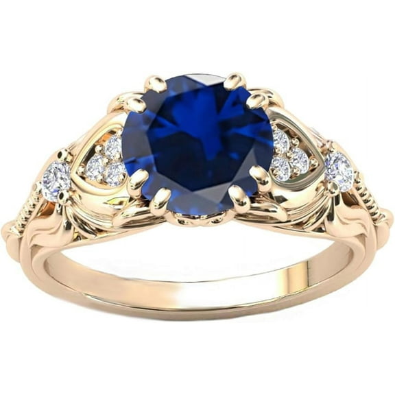 Divine Creation 1.50 Ct Round Cut Blue Sapphire Wedding Engagement Halo Ring 14K Rose Gold Plated 925 Sterling Silver For Women's -6.5