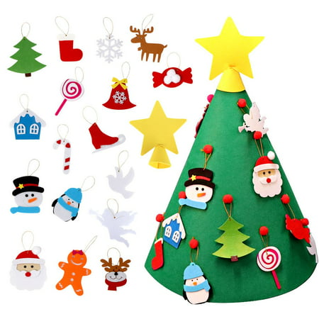 TKOOFN 3D Cone DIY Felt Christmas Tree Toddler Friendly Christmas Tree Hanging 18pcs Ornaments Kids Xmas Gifts Christmas