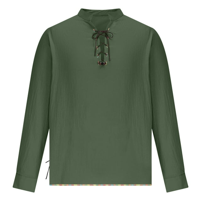 hotojiny Chemises à Manches Longues pour Hommes Rétro Lacets Hauts Renaissance Classique Vintage Col en V Vêtements de Fête d'Automne