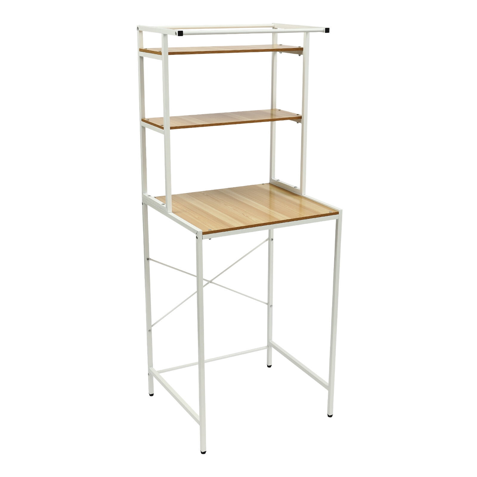 Over Washer and Dryer Storage Shelf Portable Organizer Rack Space Saver Standing Rack with Adjustable Feet for Bathroom Laundry Room (White+Log)