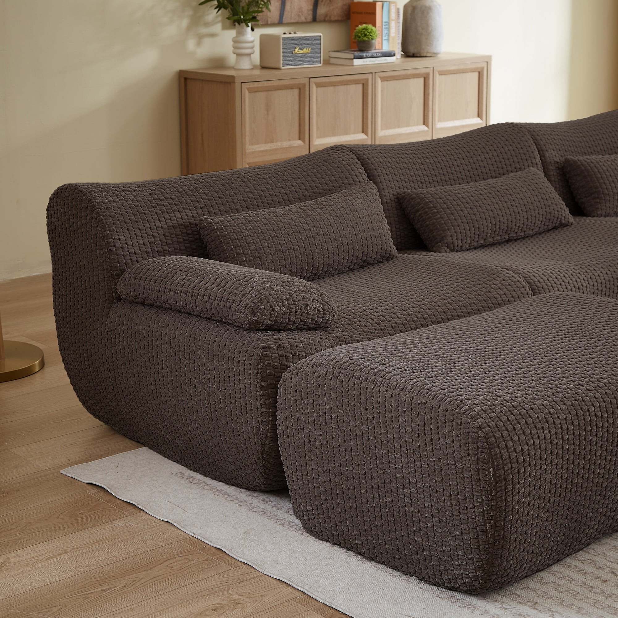 Modern U-Shaped No Assembly Floor 4-Seater Sectional Sofa, Cloud-Like Boneless Upholstered Couch with 2 Ottomans, Living Room Modular Sofa Set