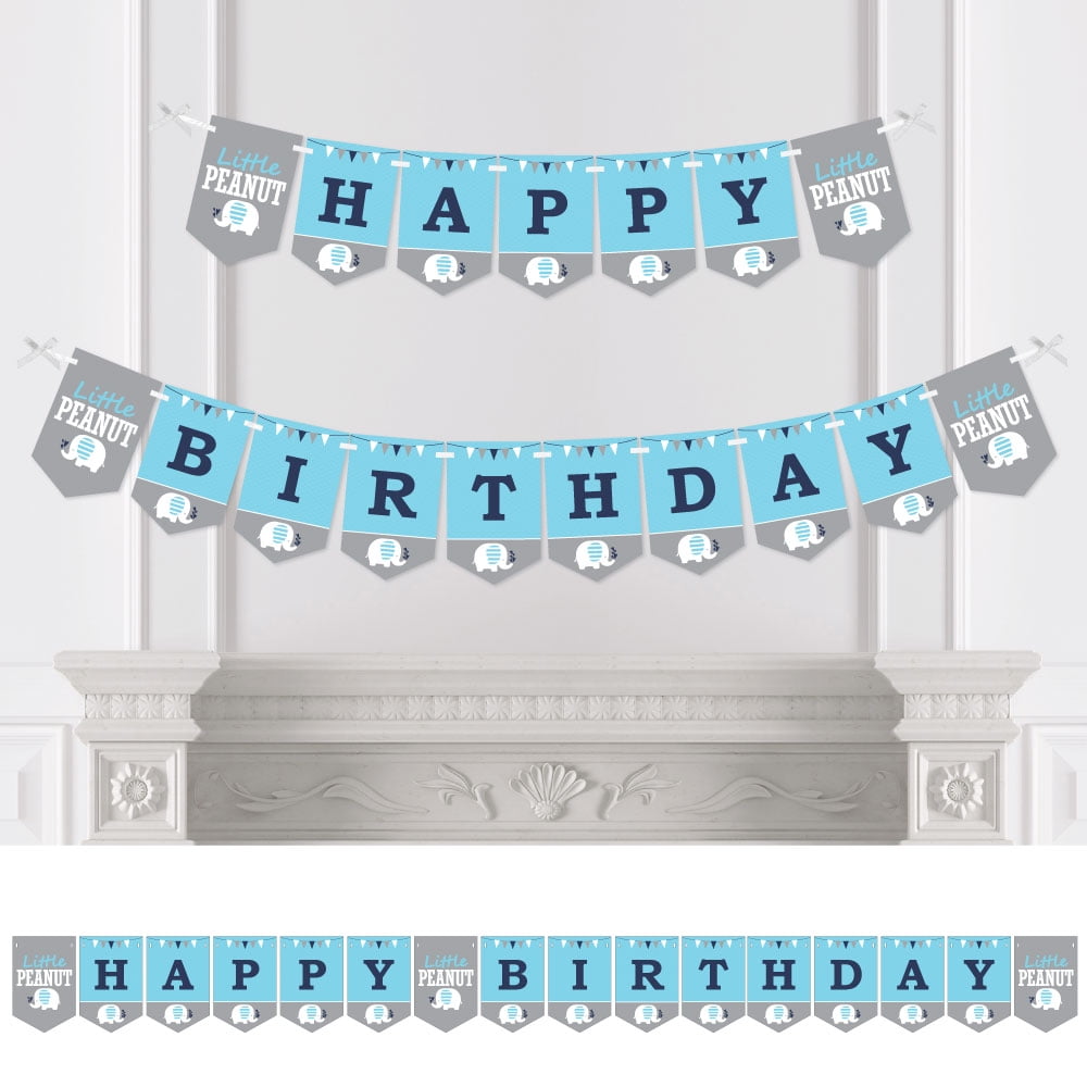 Blue Elephant - Boy Birthday Party Bunting Banner - Birthday Party Decorations - Happy Birthday