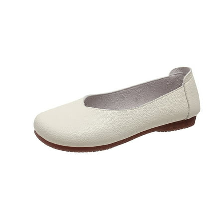 

Women‘s Round Toe Flat Shoes White Comfortable Slip On Walking Shoes Casual Non Slip Loafers