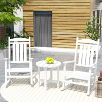 GARDEN 3-Piece Set Classic Plastic Adirondack Porch Rocking Chair w/ Round Side Table Included, Weathered Wood