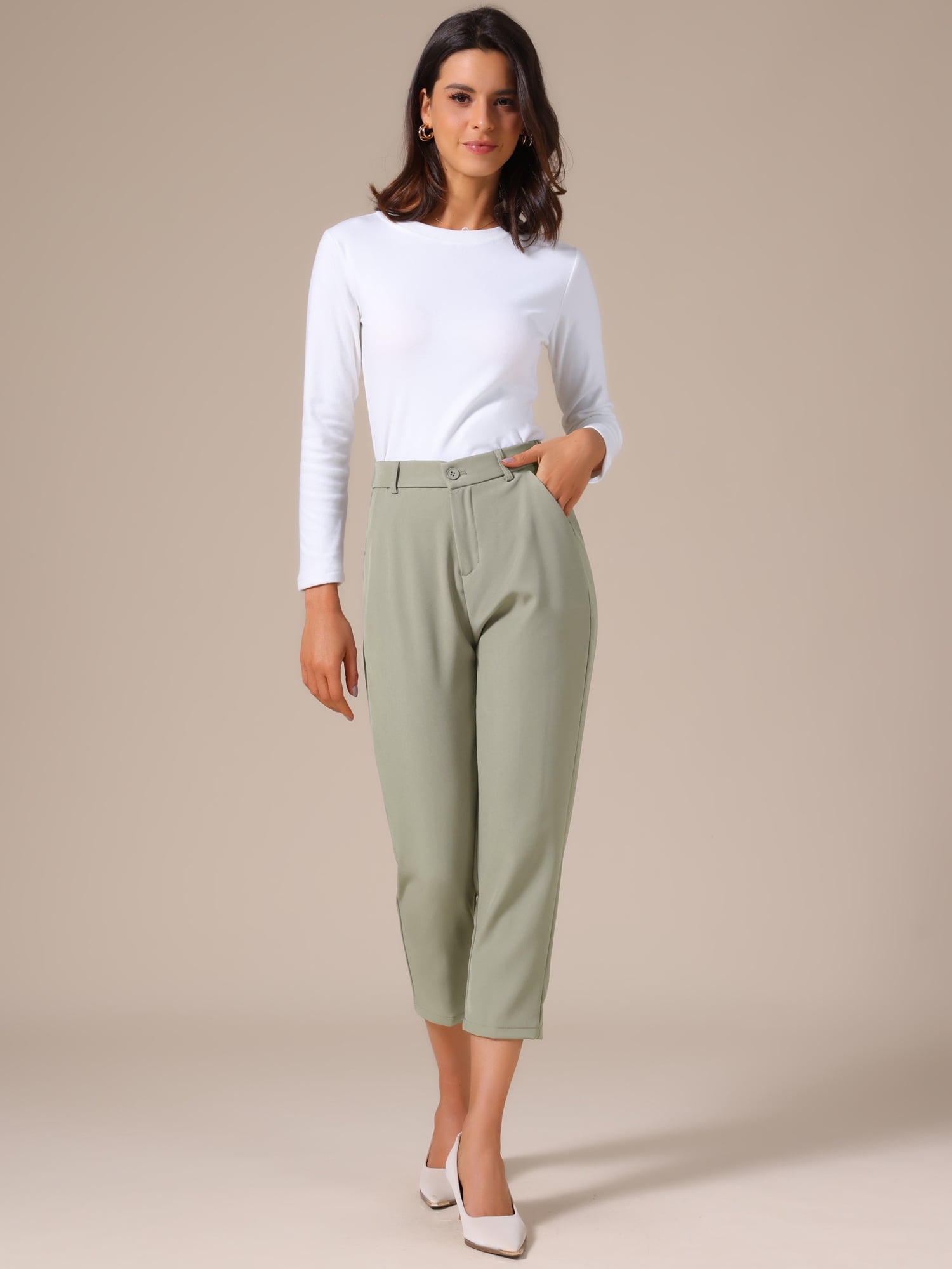 DARING DIVA Women's Capri Pants High Waist Cropped Pants with Pockets X-Large Khaki