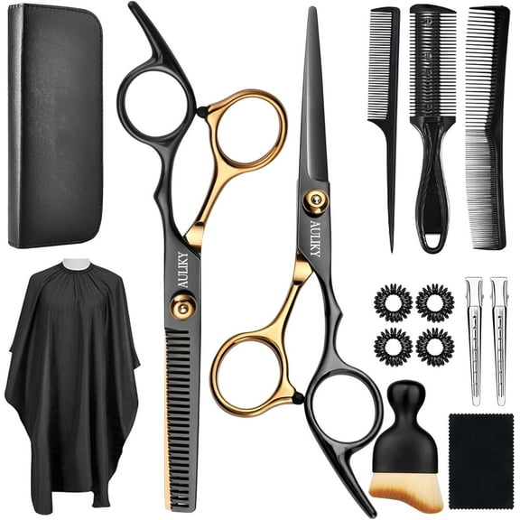 SONGAUN Hair Cutting Scissors Shears Kits, 15 Pcs Professional Stainless Steel Hairdressing Shears Set Thinning Scissors for Barber/Salon/Home/Men/Women/Kids/Adults