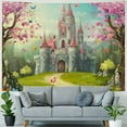 thumbnail image 4 of Nawypu  Cartoon Tapestry, Fairy Tale Castle Scenery in Floral Garden Princess Kids Girls Fantasy Picture, Fabric Wall Hanging Decor for Bedroom Living Room Dorm, Pink Blue, 4 of 6