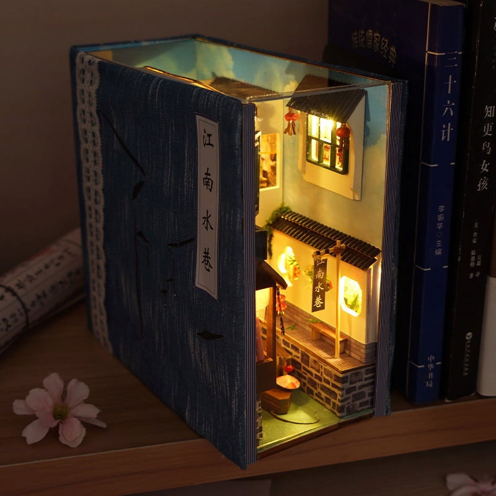 Wooden DIY Book Nook Shelf Insert Kits Model Roombox Handmade Building Miniature Furniture Home Decoration Toys Gifts